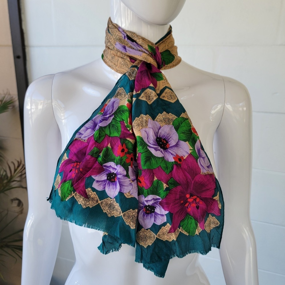 Vintage 100% Silk Worthington Scarf Neck Wrap 54"/11" Multicolor Floral Print